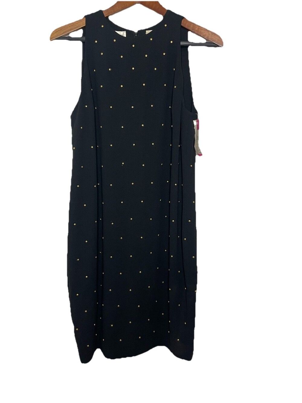 Liz Claiborne Women's Petite 10 Vintage Shift Dress Black Gold Studded NWT